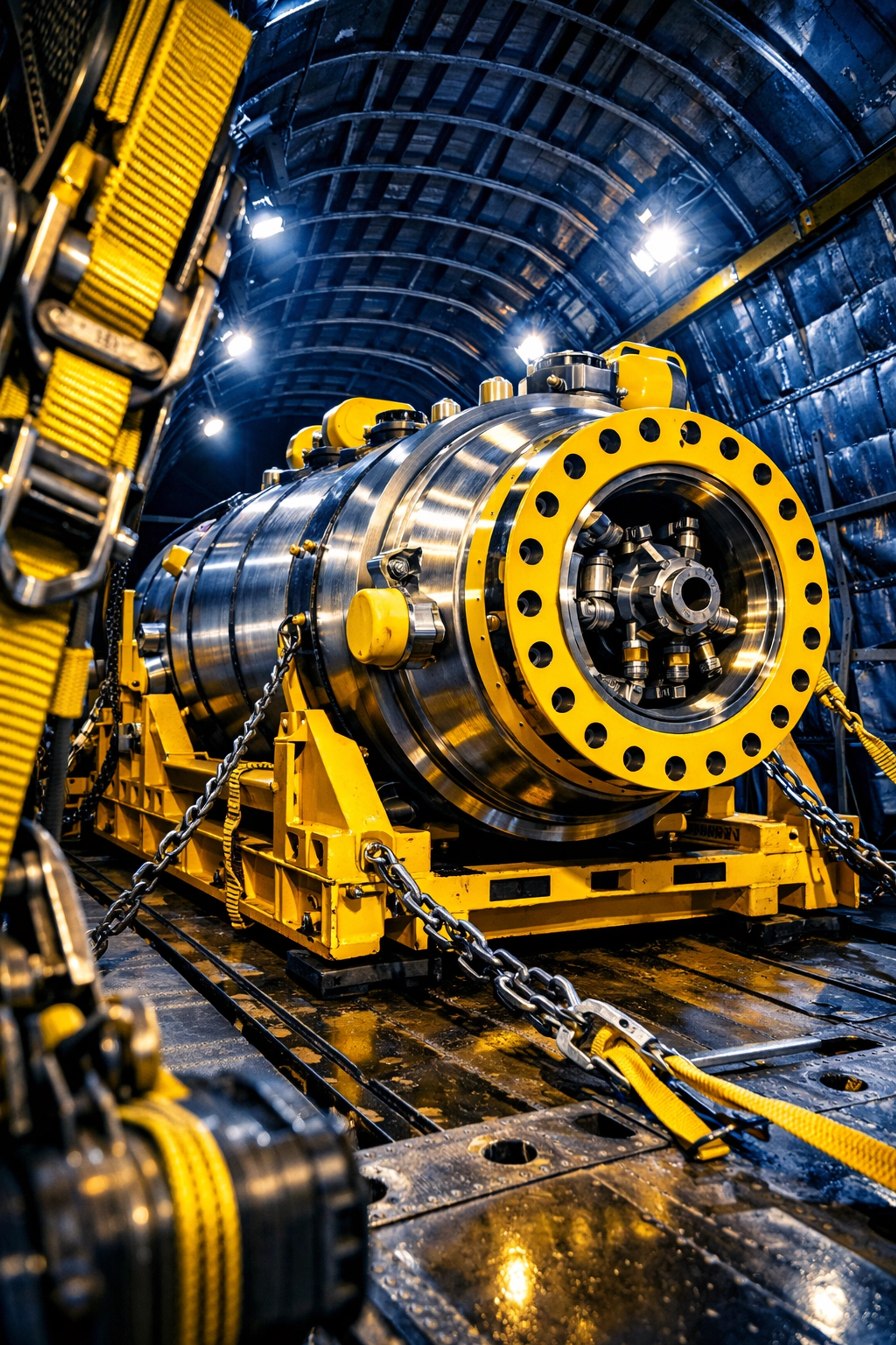 Specialized oil and gas equipment being loaded for air freight, showcasing heavy machinery logistics expertise.