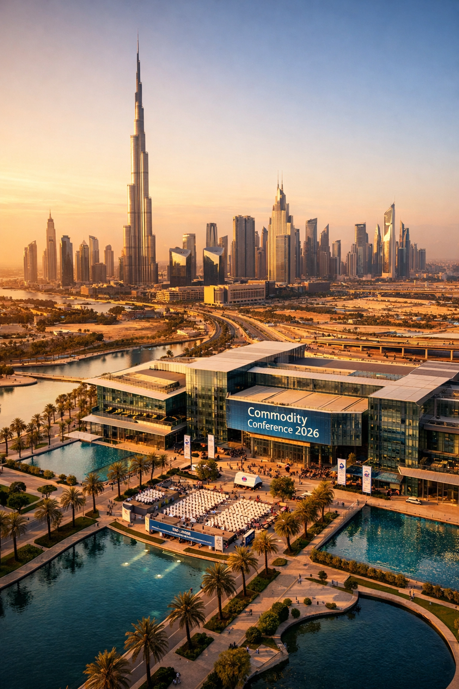 Dubai skyline with World Government Summit venue showcasing global commodity conference location