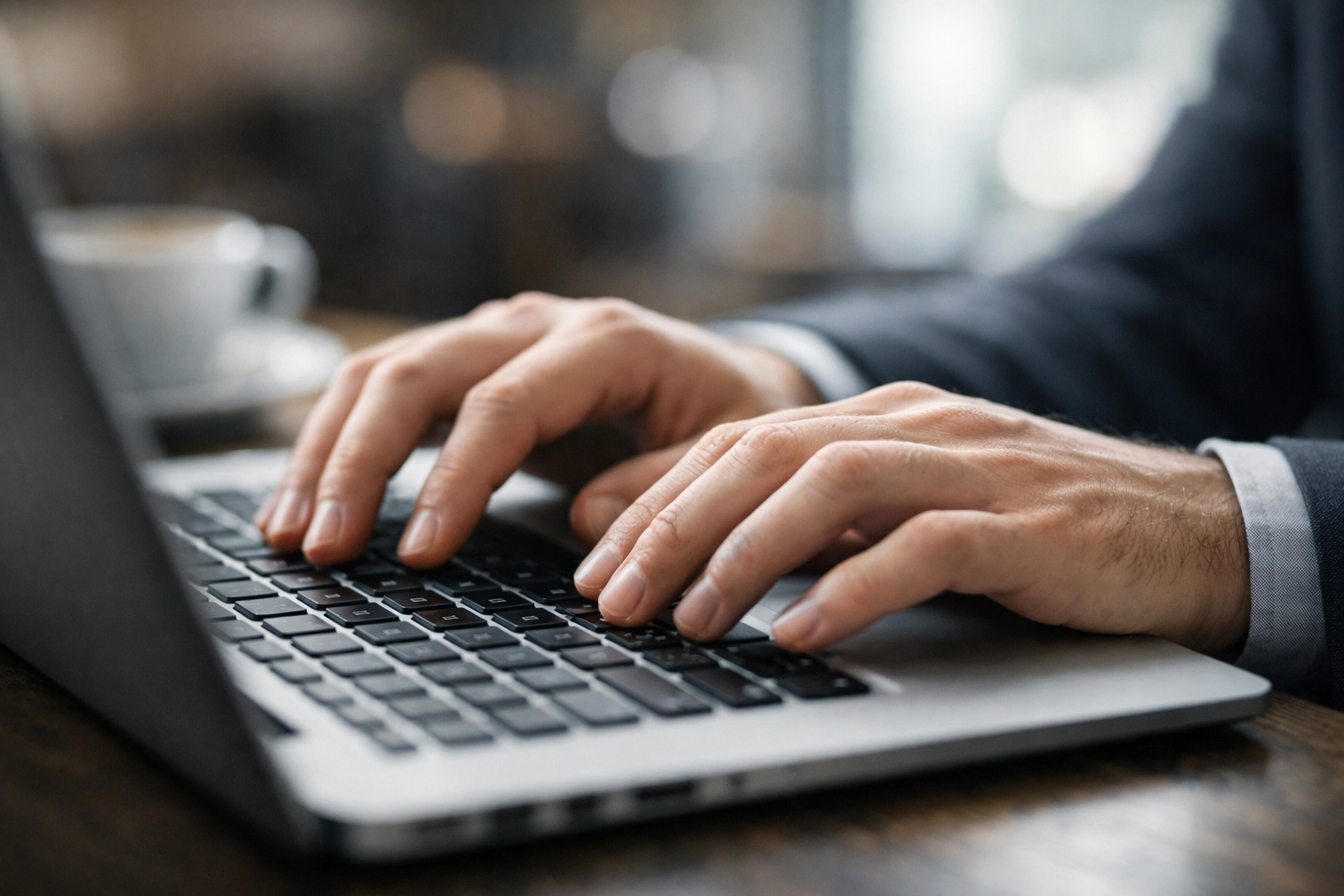 Business owner typing on laptop to track website analytics and performance