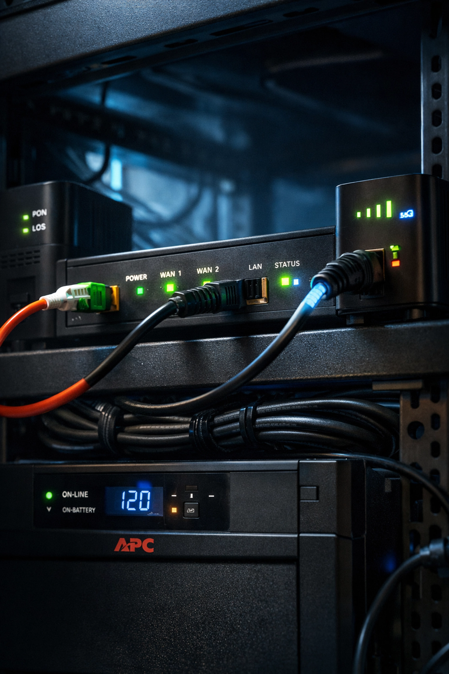 Dual-WAN network rack providing redundant internet connectivity for reliable Cloud PBX Canada systems.