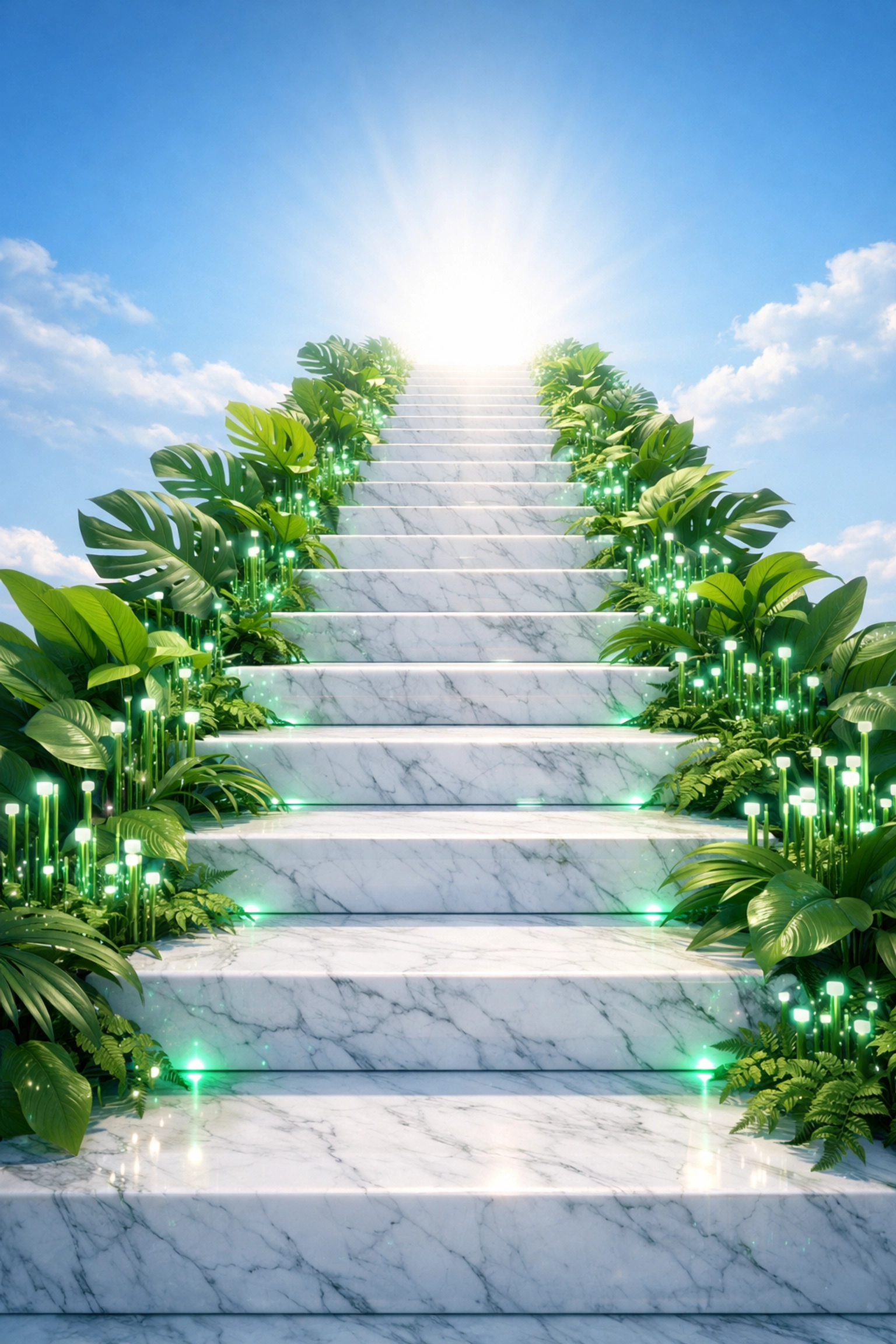 Marble staircase ascending toward business success symbolizing high ROI through process automation and scaling.