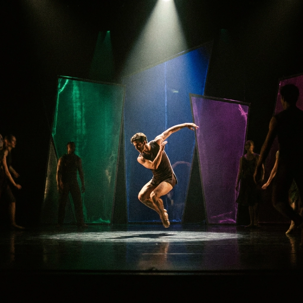 Male lead dancer in revolutionary Nijinsky-inspired modernist ballet performance breaking gender norms