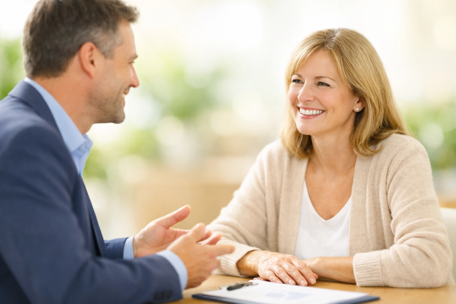 Friendly financial professional discussing a personal loan up to 3000 in Canada with a client.