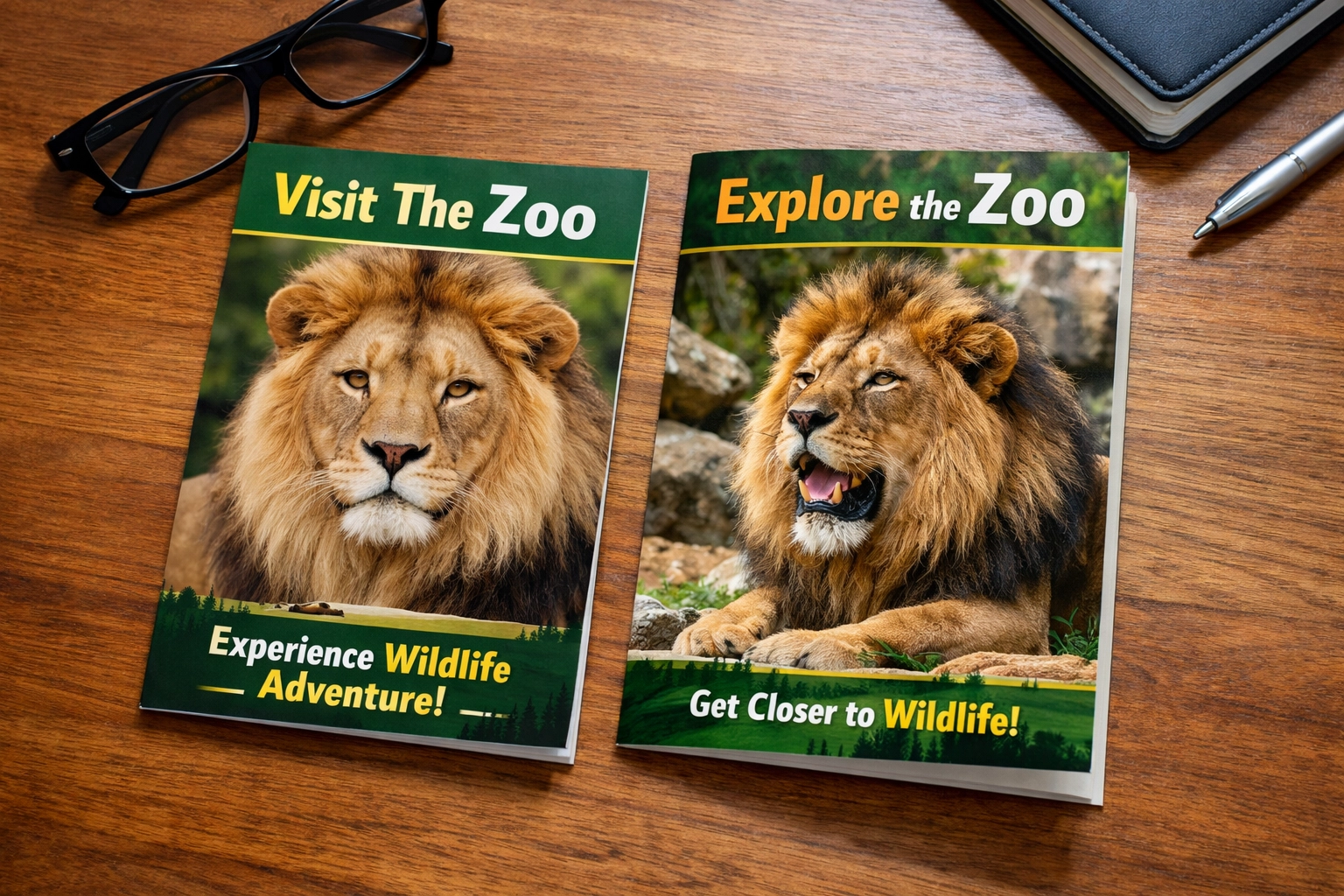 Comparison of generic stock lion photo versus authentic zoo animal photography in marketing materials