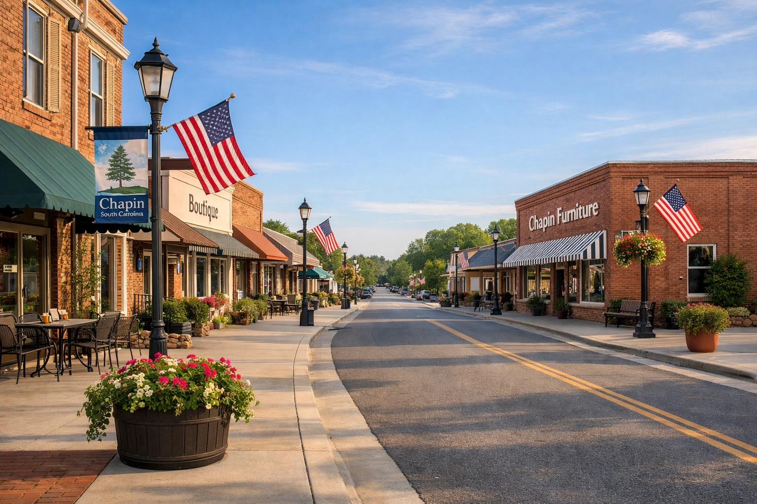 Charming downtown Chapin SC main street with local shops