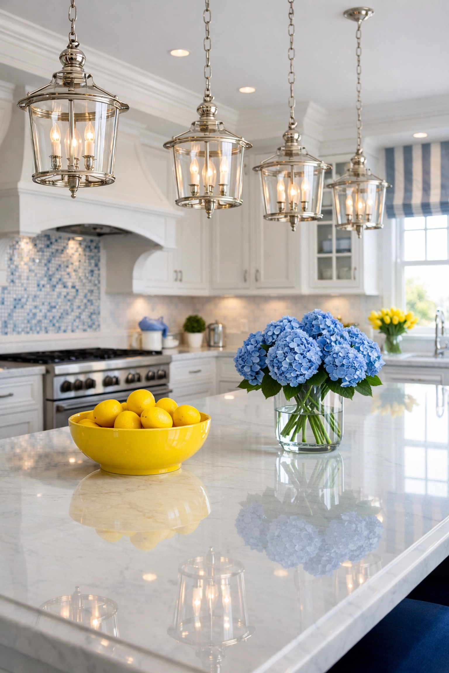 Immaculate designer kitchen in a Marblehead estate after professional house cleaning services.
