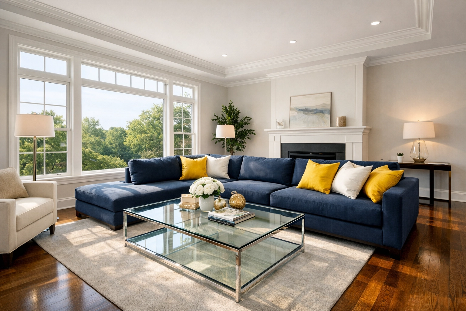 Spotless modern living room in a Worcester MA home showing professional house cleaning results.