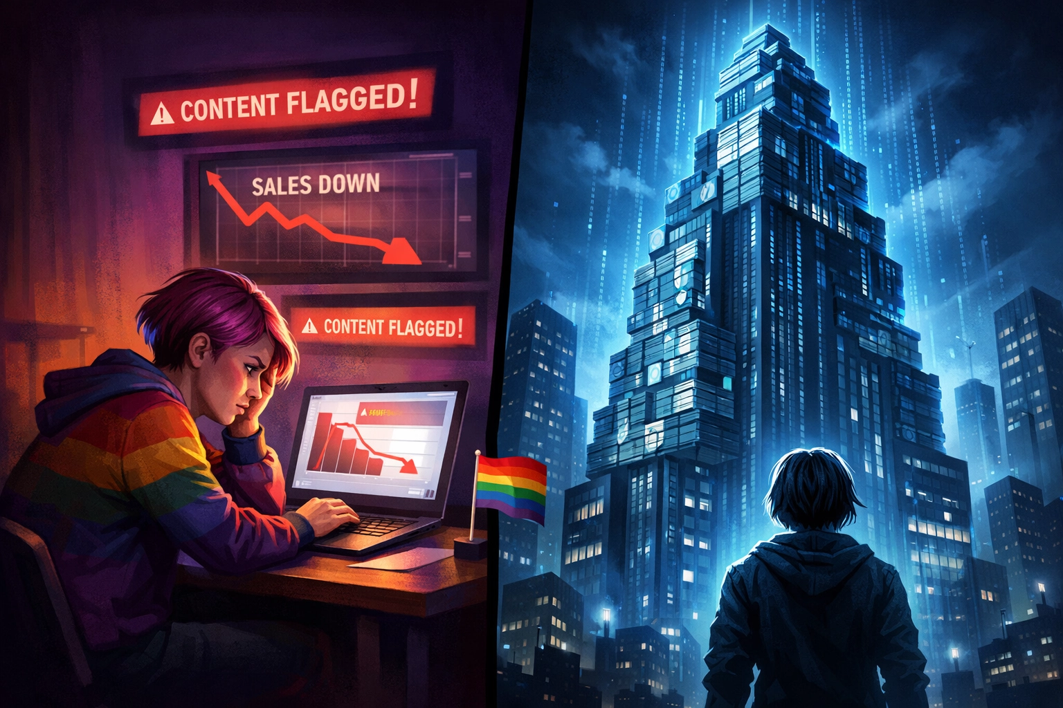 LGBTQ+ author facing corporate platform censorship and content restrictions