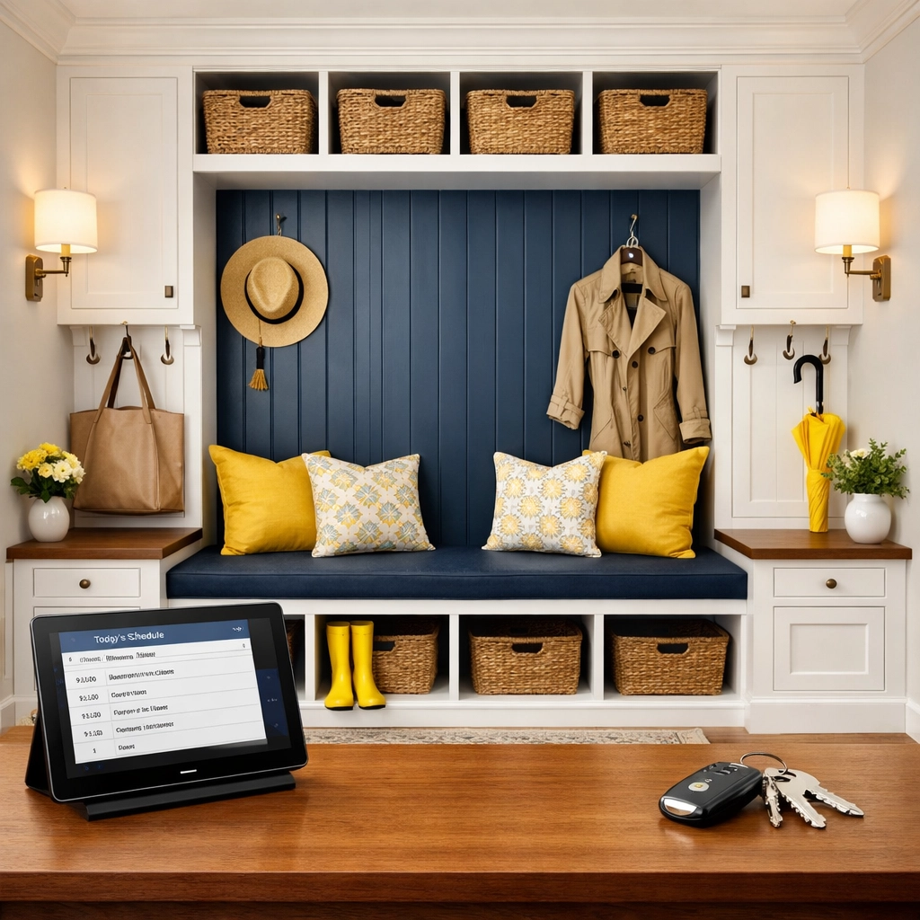 Perfectly organized home entryway representing the reliable and punctual Cleaning Ninjas team.