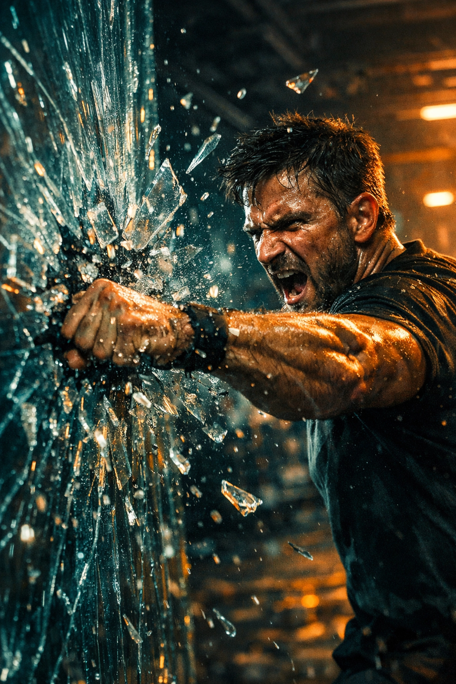 Man breaking through a glass wall to show how to be more disciplined and live the life of your dreams.