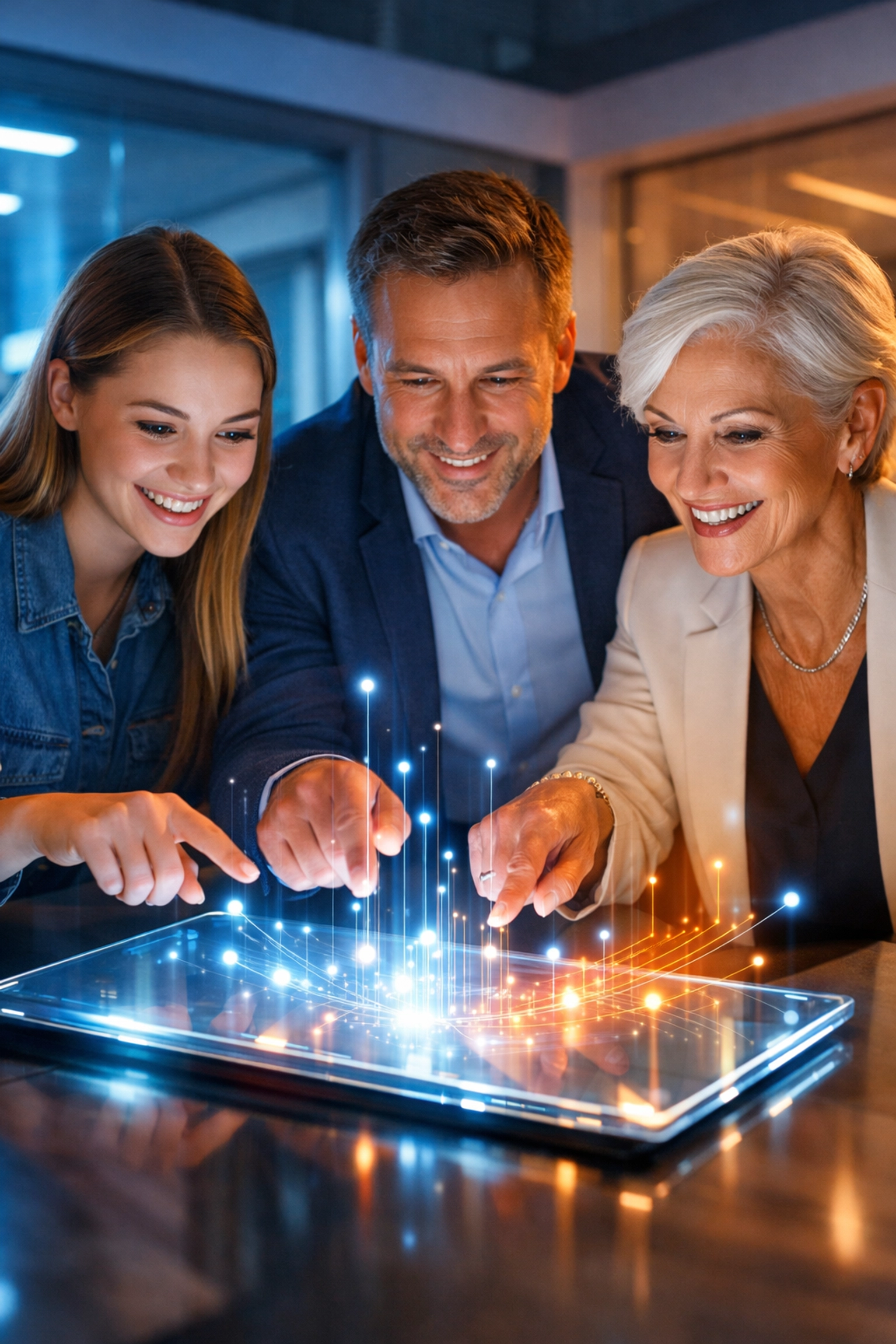 Mitarbeiter verschiedener Generationen lernen KI-Literacy durch die Nutzung von KI-Tools im Team.