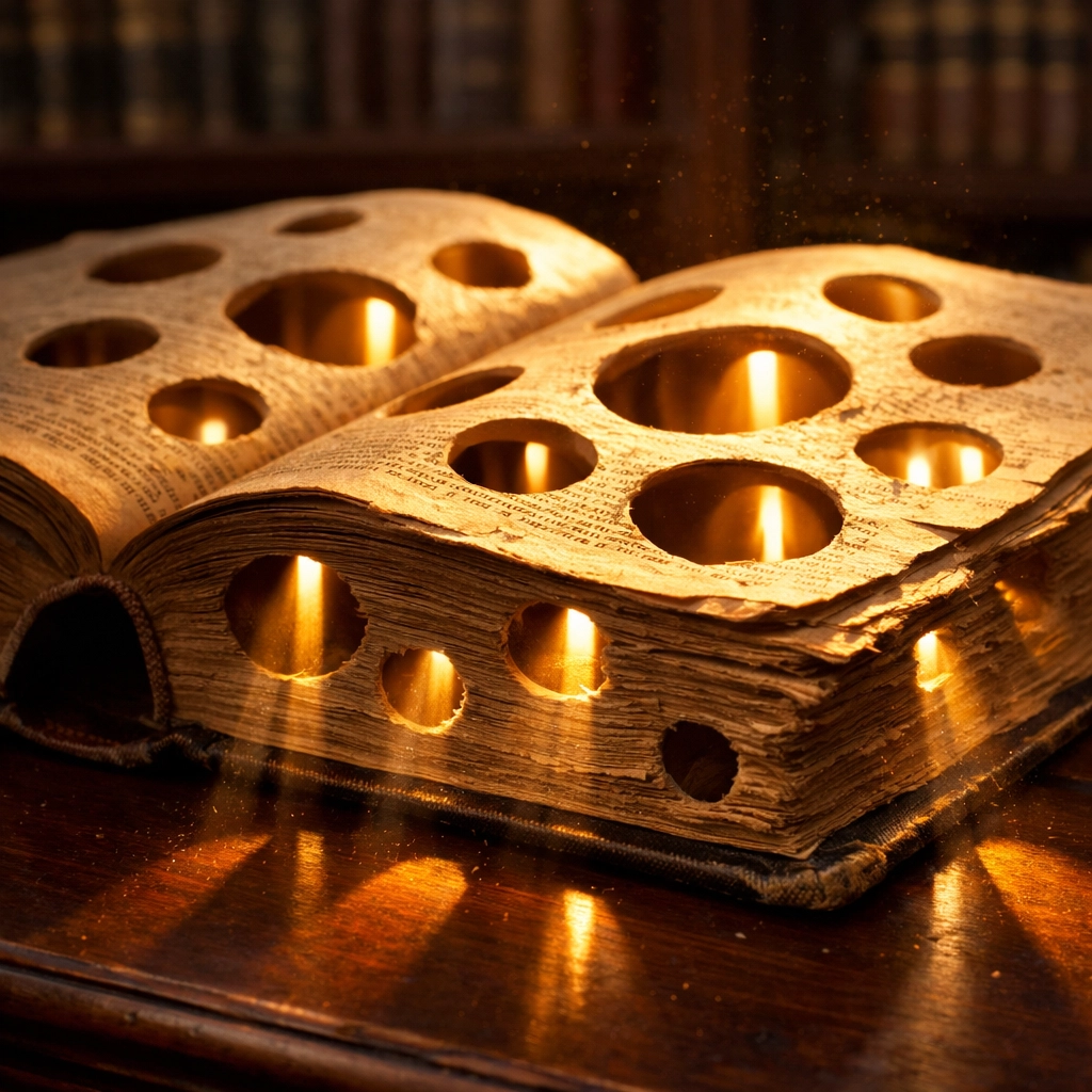 Open law book with Swiss cheese holes representing complex tax loopholes and corporate favors in the lobbyist ledger.