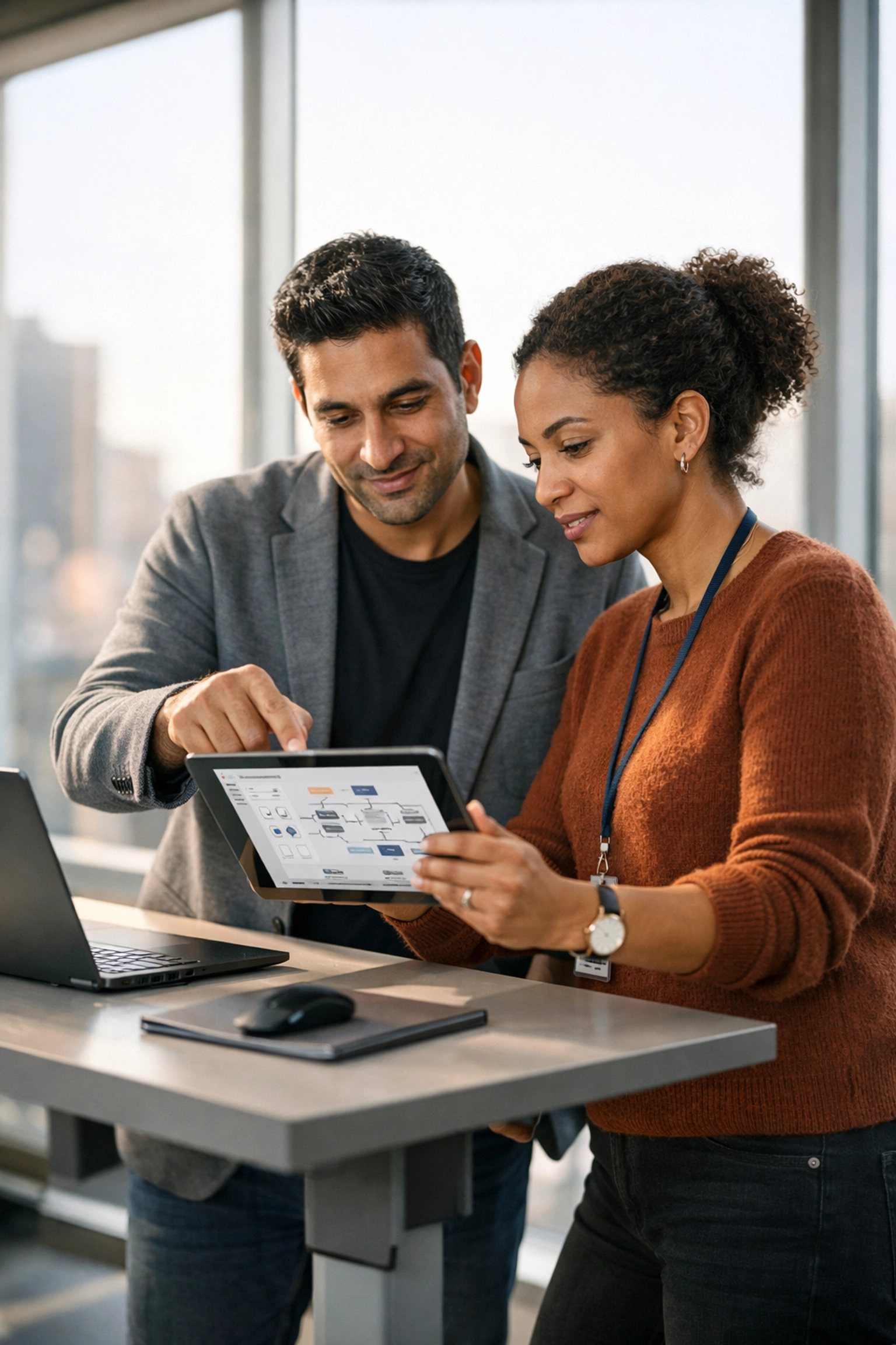 ServiceNow implementation partners reviewing a digital workflow for enterprise ROI in a modern office.