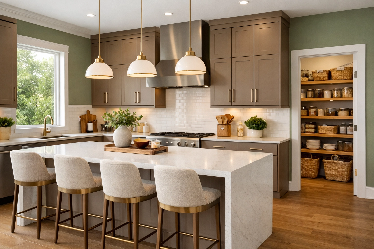 Modern Orlando kitchen remodel with quartz island, flat-panel cabinets, and smart storage