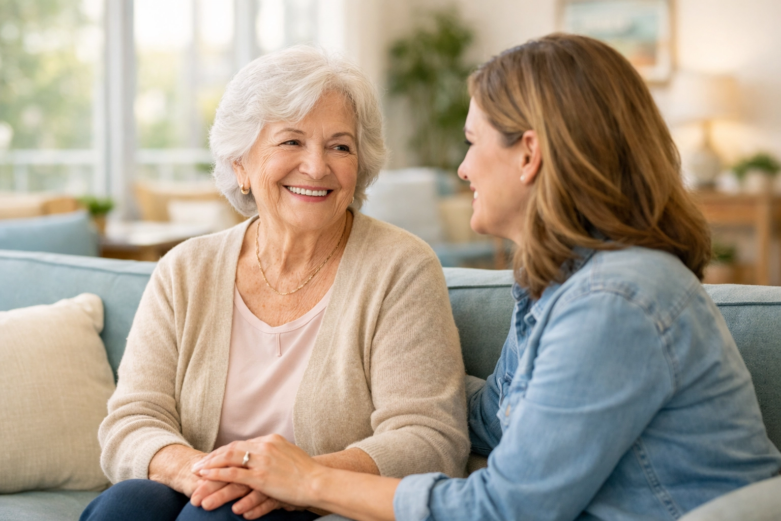Senior woman and daughter visiting assisted living community in Sarasota