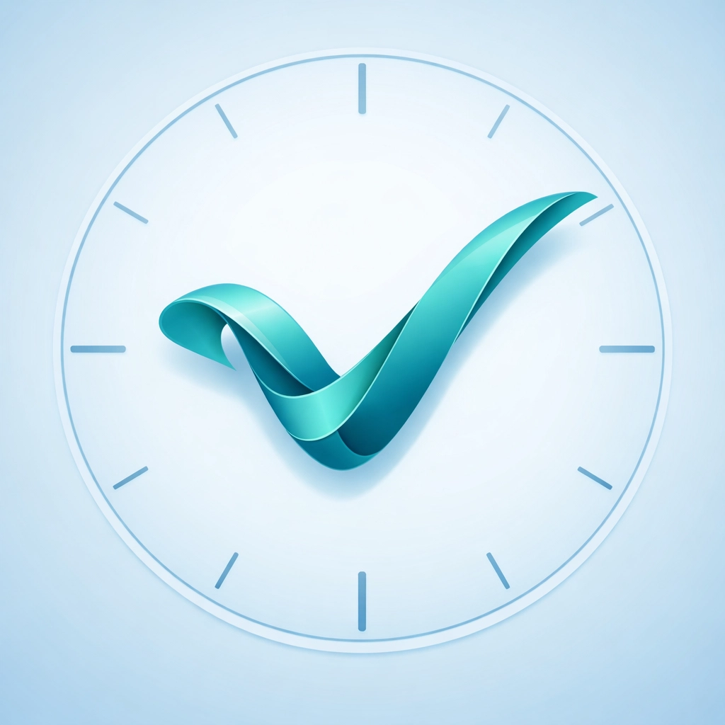 Clock icon with a checkmark symbolizing efficient and stress-free visits with a dentist in Markham.