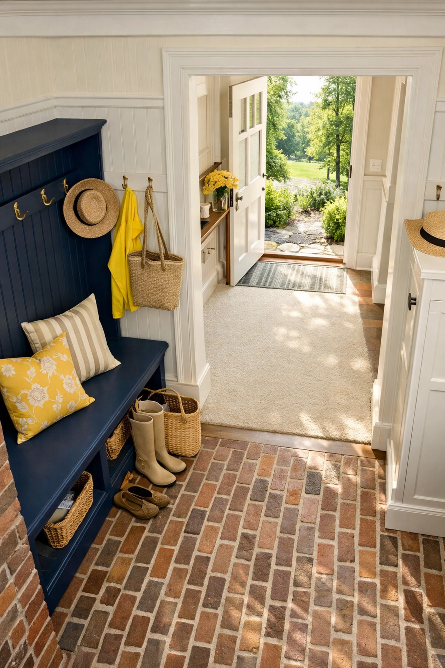 Pristine carpeted hallway in a Lancaster home mudroom highlighting professional house cleaning.