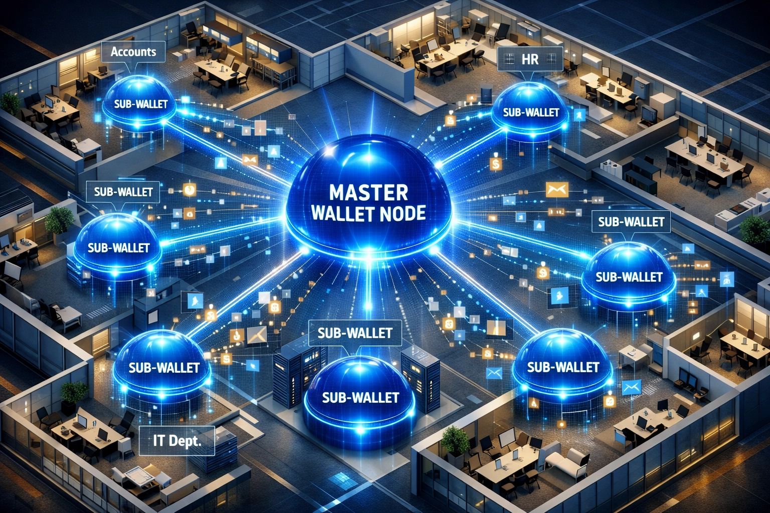 Enterprise master wallet with sub-wallets network for multi-location crypto payment management