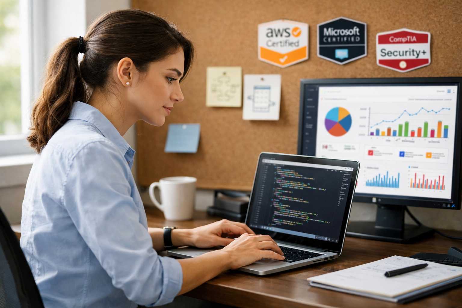 Young professional building tech skills and certifications through online learning at home