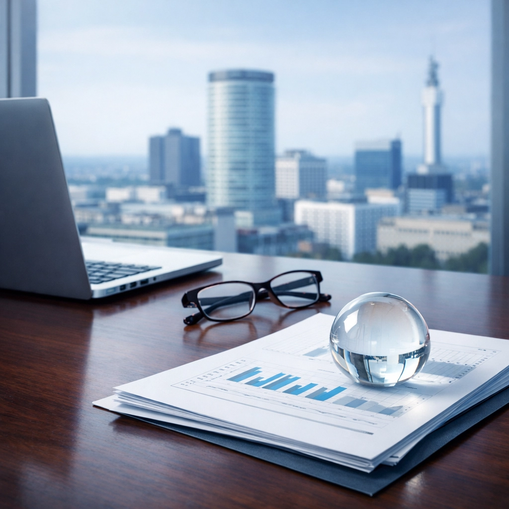 Professional Birmingham office desk with financial reports representing Alabama business valuations.