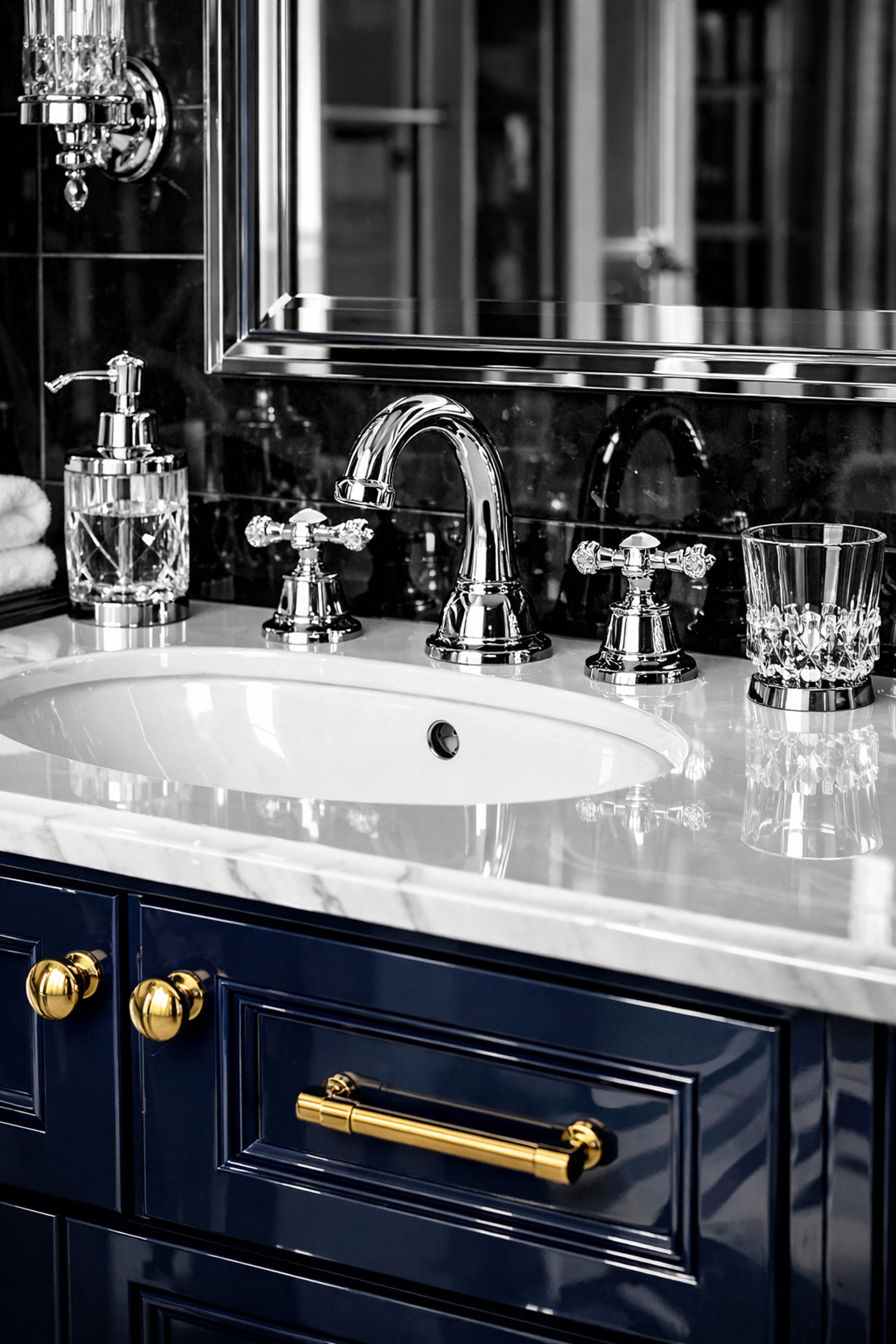 A spotless luxury bathroom vanity in Lincoln showing the high-quality results of a professional deep cleaning.