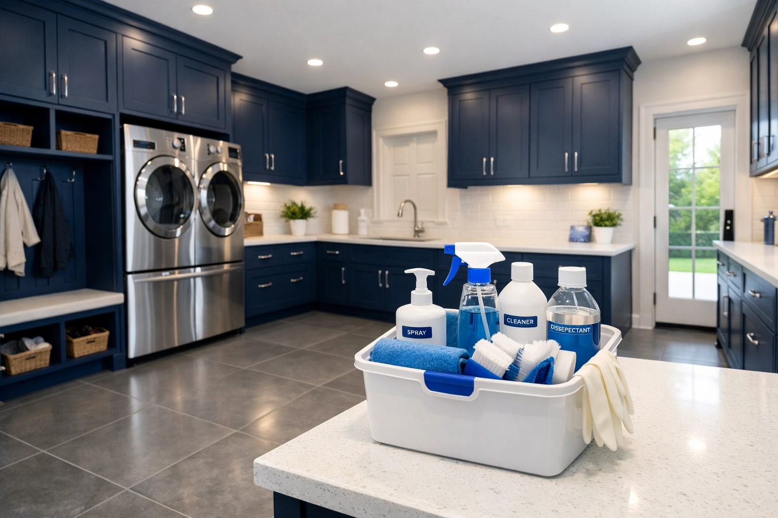 A meticulously clean laundry room in a Foxborough home after professional residential cleaning.