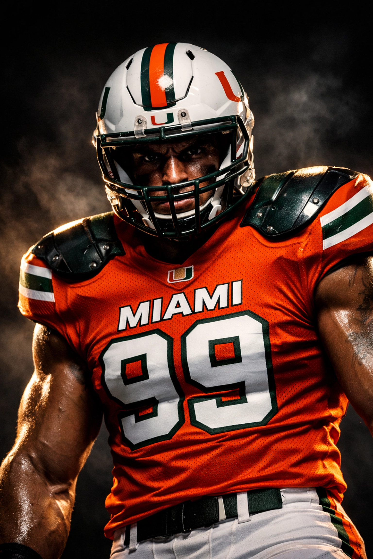 Miami Hurricanes defensive end in uniform ready for 2026 season