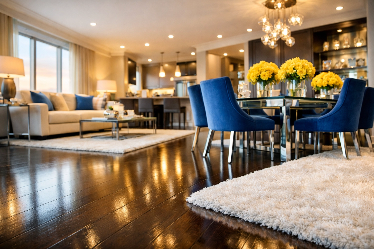 Pristine living area in a Fitchburg condo showing immaculate floors from top-rated cleaning services.