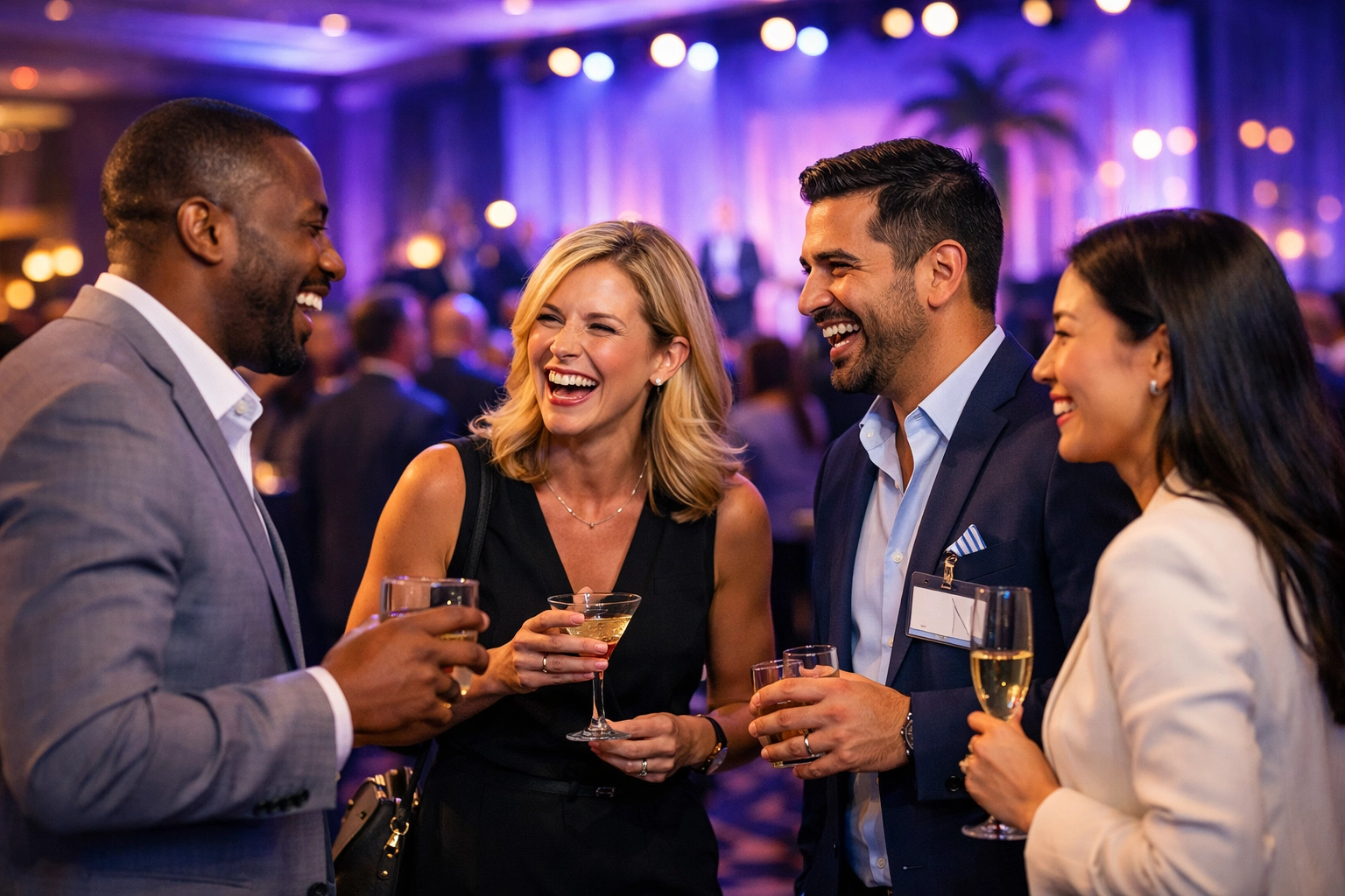 Corporate event photographer capturing professional networking at a luxury Miami conference.