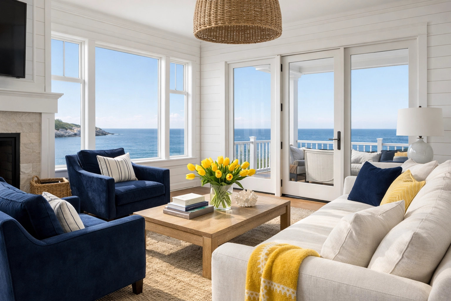 Clean coastal living room in Marblehead reflecting the peace of consistent weekly house cleaning.