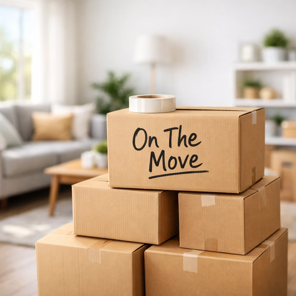 Organized boxes from On The Move, a top choice for those searching for affordable movers near me in Ajax.