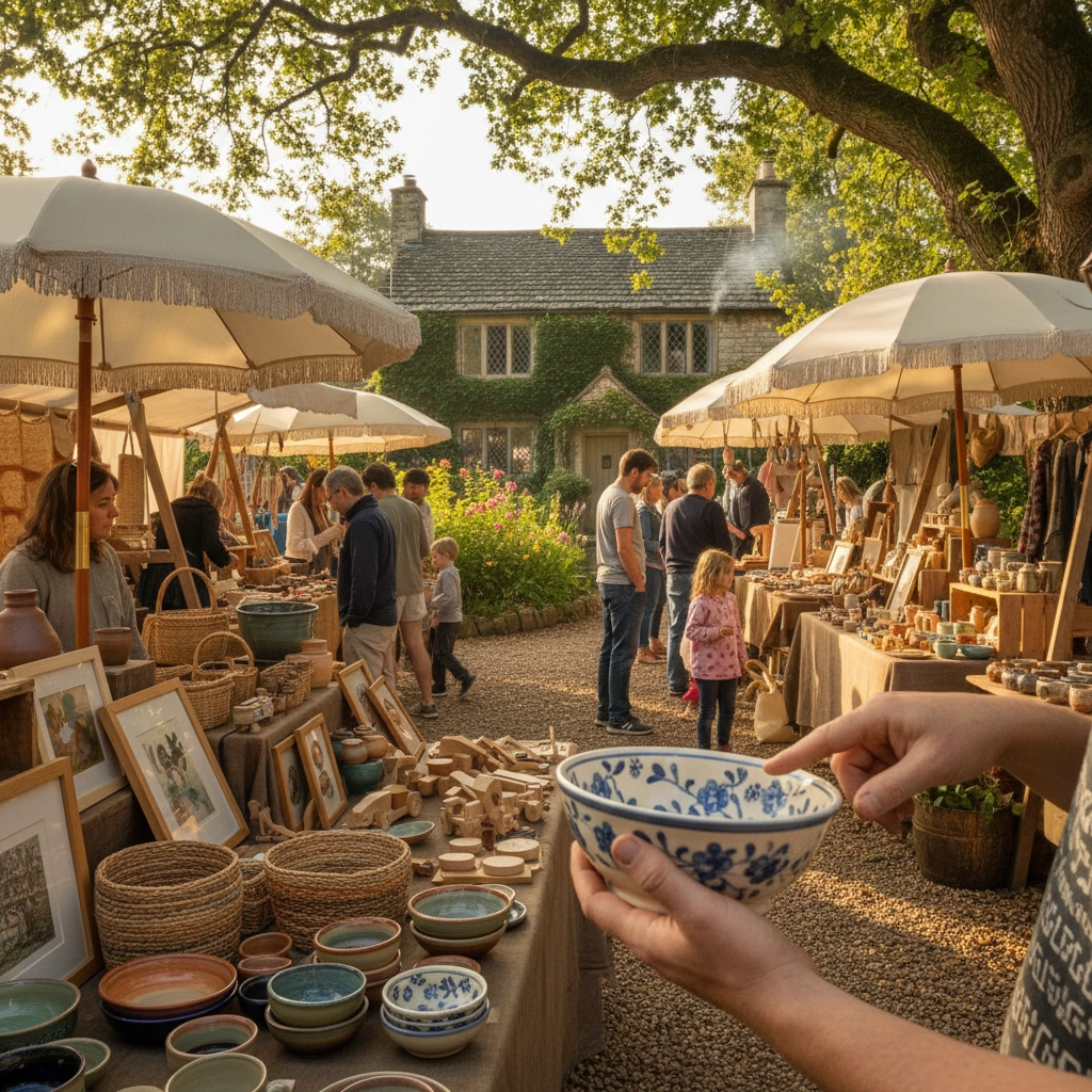 Artisan stalls and shoppers at Rancocas Woods in Mount Laurel, showcasing handmade crafts and a lively market atmosphere.