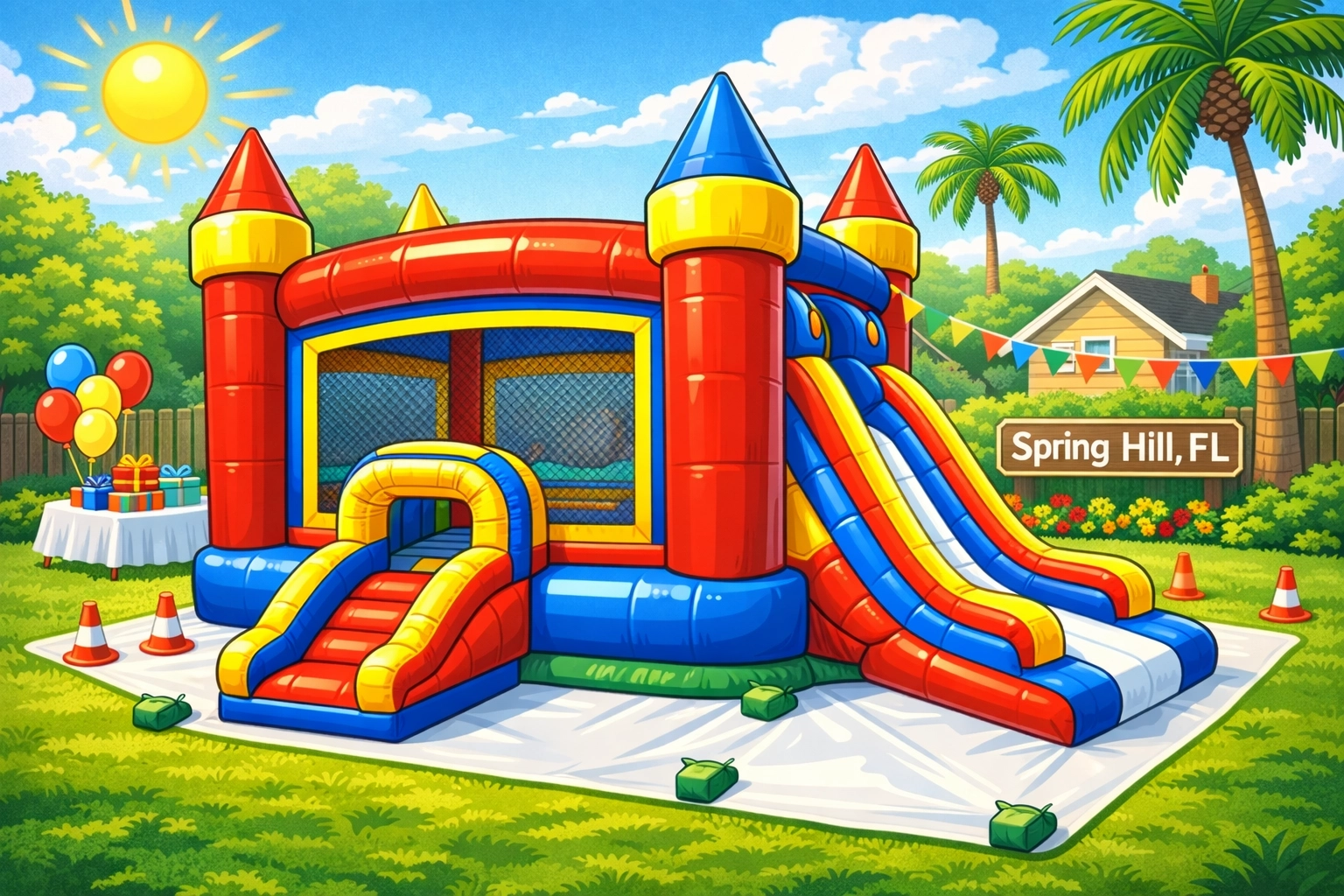 Clean, professionally set up bounce house/slide combo rental in Spring Hill FL.