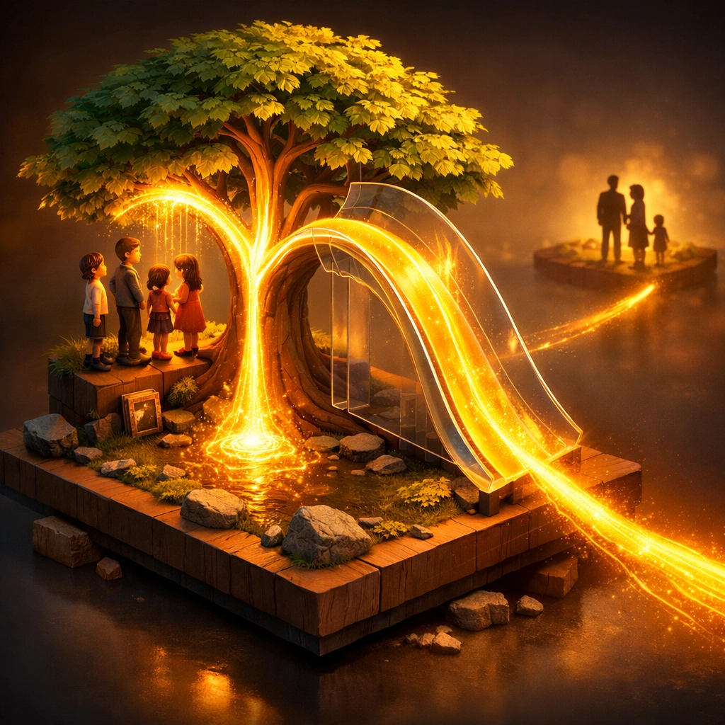 Conceptual family tree showing sideways disinheritance and the loss of inheritance for children in blended families.