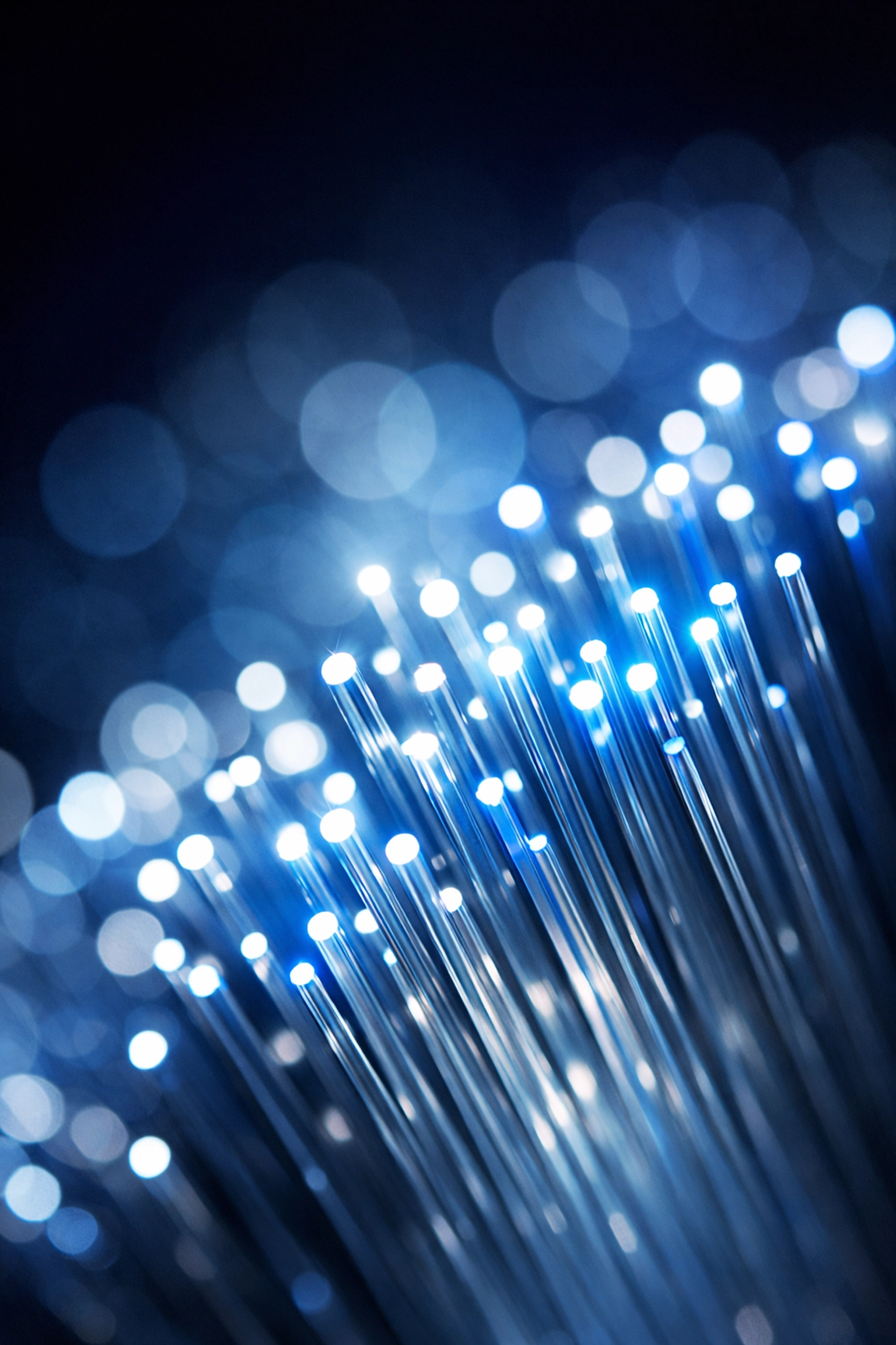 Close-up of glowing fibre optic cables representing high-speed business internet infrastructure in Canada.