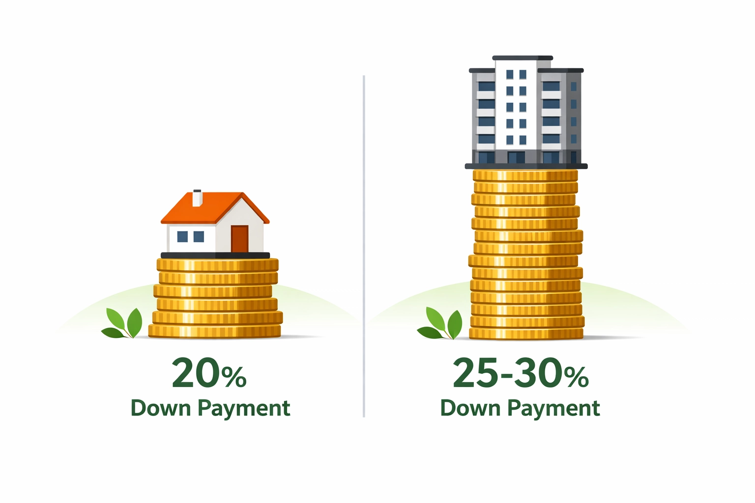Down payment comparison: residential 20% vs multifamily 25-30% requirements