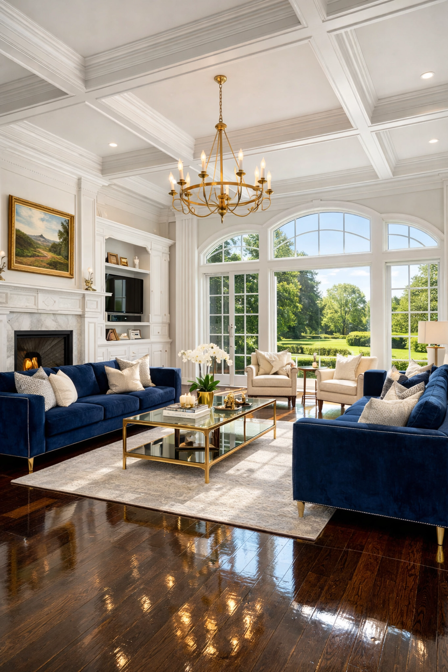Luxury residential cleaning Massachusetts in a high-end Dover home with polished hardwood floors and bright interiors.