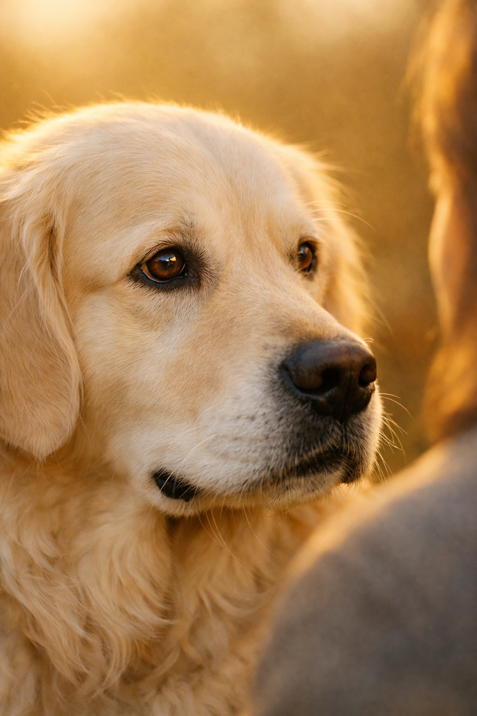 Close-up of calm Golden Retriever showing gentle temperament and empathetic expression