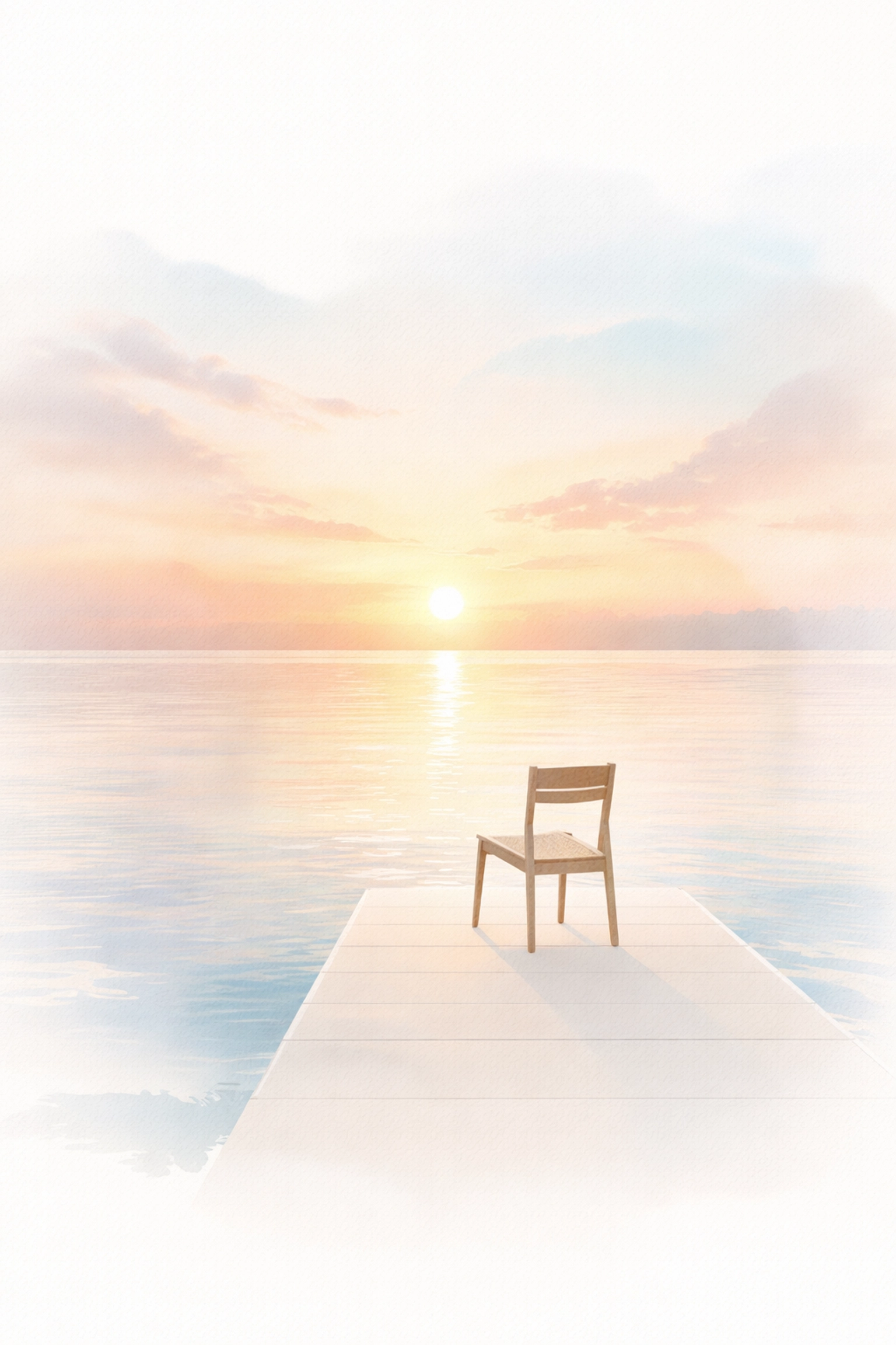 Empty chair on peaceful dock at sunrise symbolizing the invitation to Sabbath rest