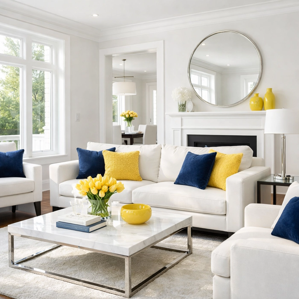 Pristine living room with expert deep cleaning on hardwood floors and white walls in Massachusetts.