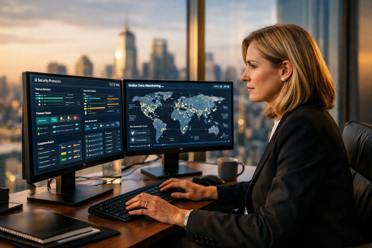 Executive reviewing ITAM data and security protocols for DORA and GDPR compliance.