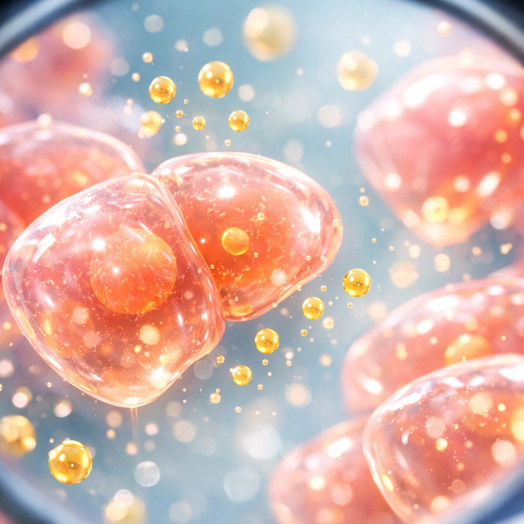 Healthy liver cells repairing and clearing fat deposits during a 30-day alcohol-free metabolic reset.