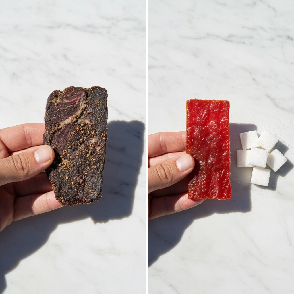 Traditional biltong slices, zero added sugar, Australian beef, clean ingredients, healthy protein snack