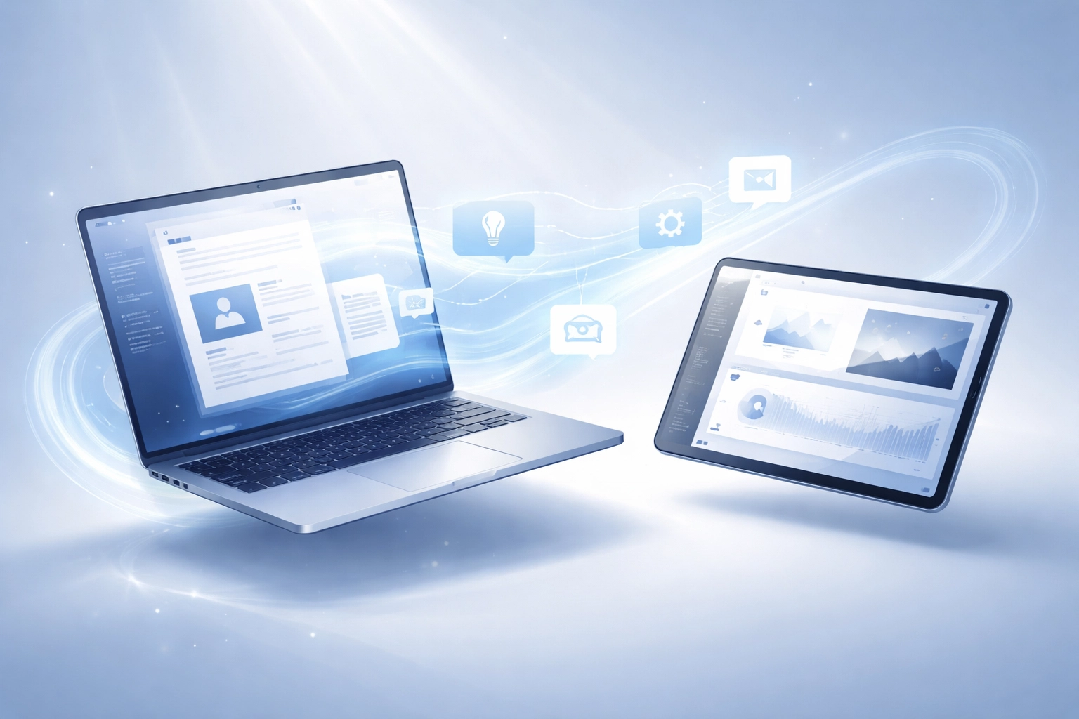 Modern workspace symbolizing AI tools helping churches repurpose sermons into blogs, devotionals, and social media content