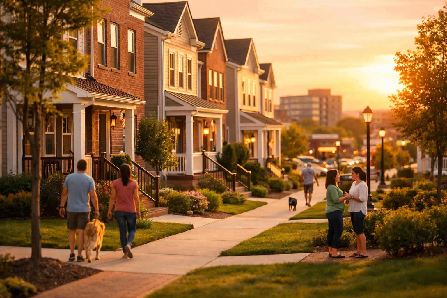 Modern townhome community in Manassas, Virginia with tree-lined streets and welcoming neighbors