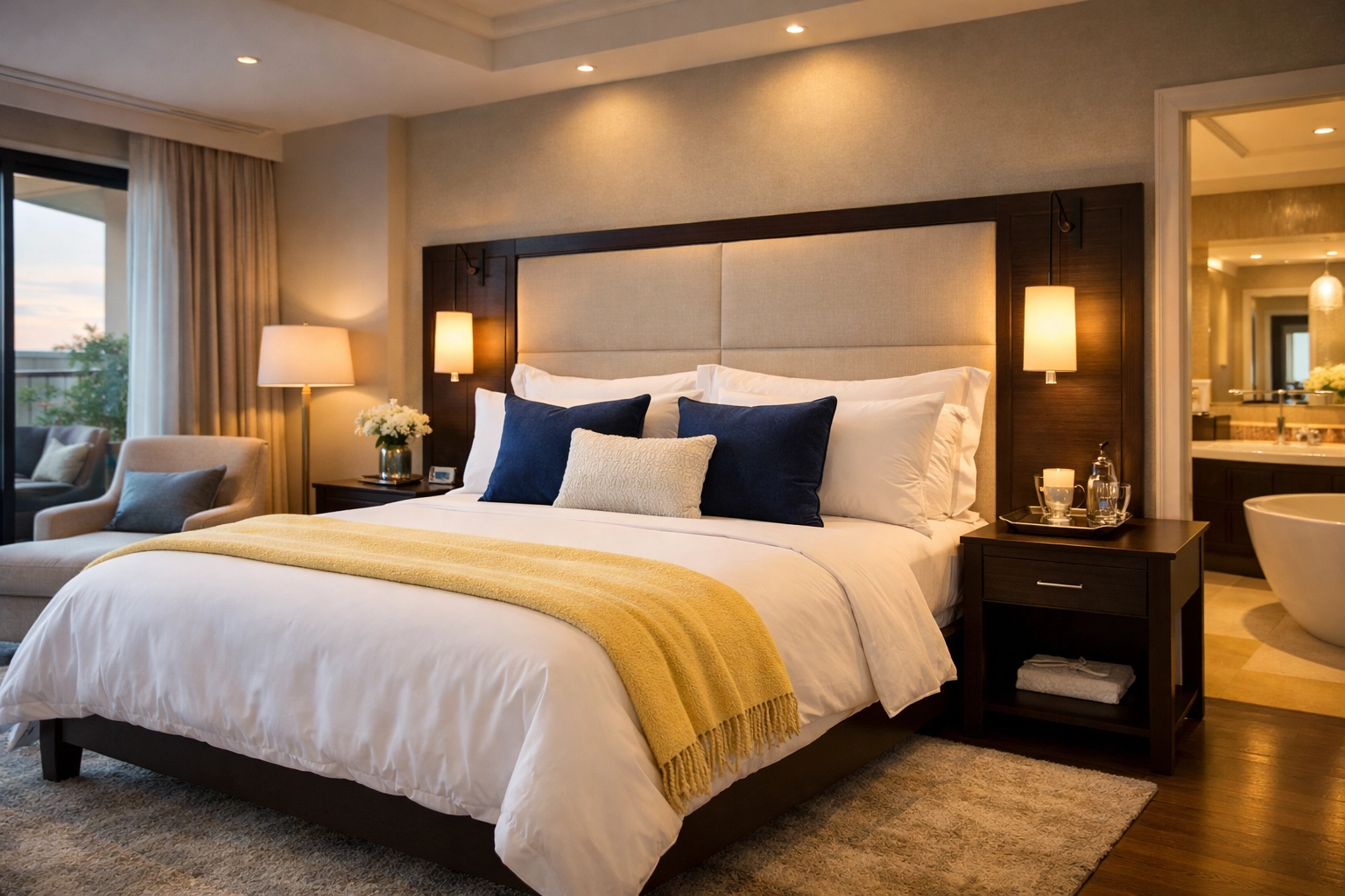 Clean master bedroom sanctuary in a Lincoln residence with a perfectly made bed after a premium cleaning.