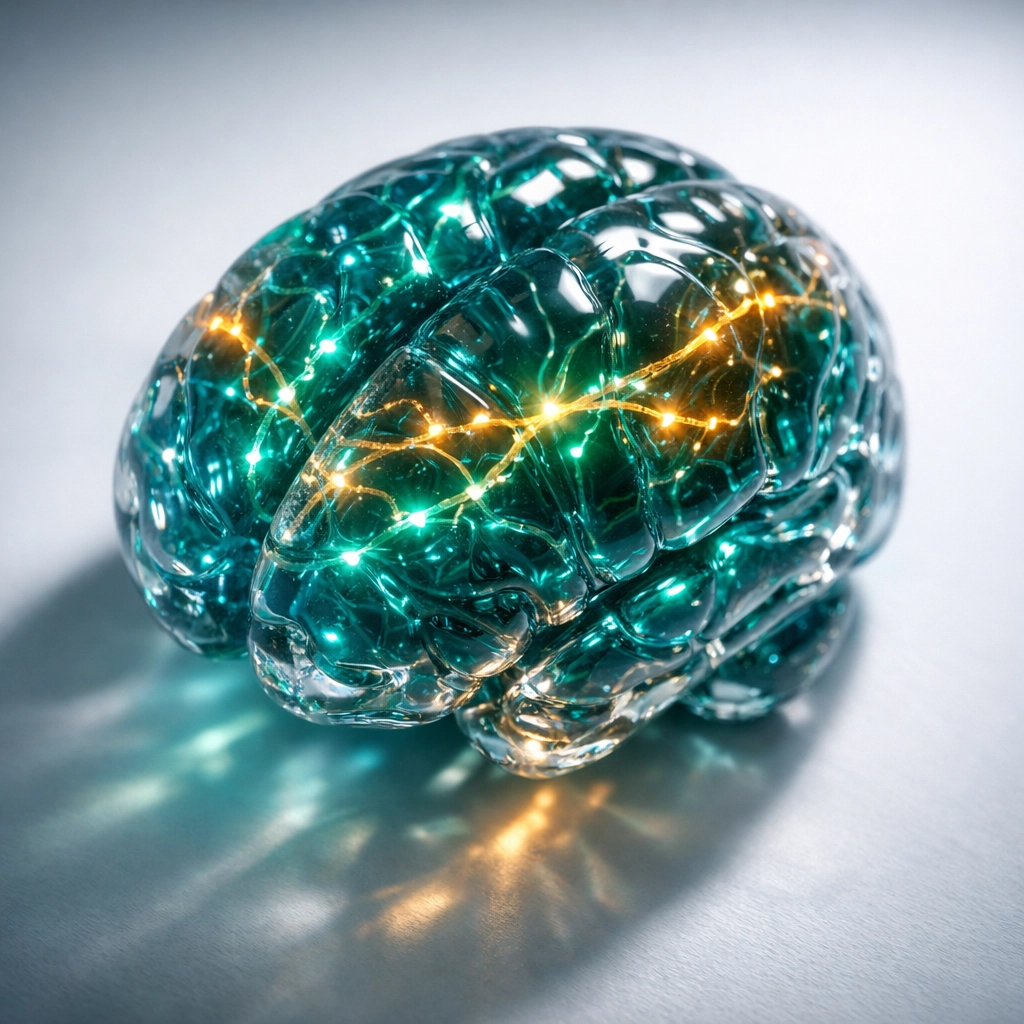 Translucent brain showing glowing neural pathways of subconscious mind processing information