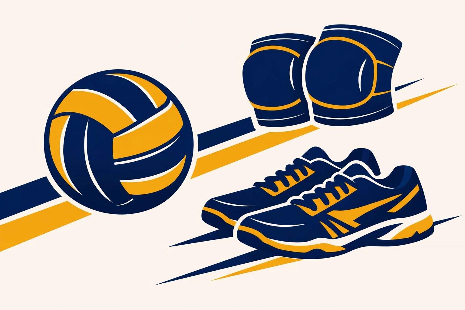 Volleyball equipment including ball, knee pads, and shoes for high school athletes
