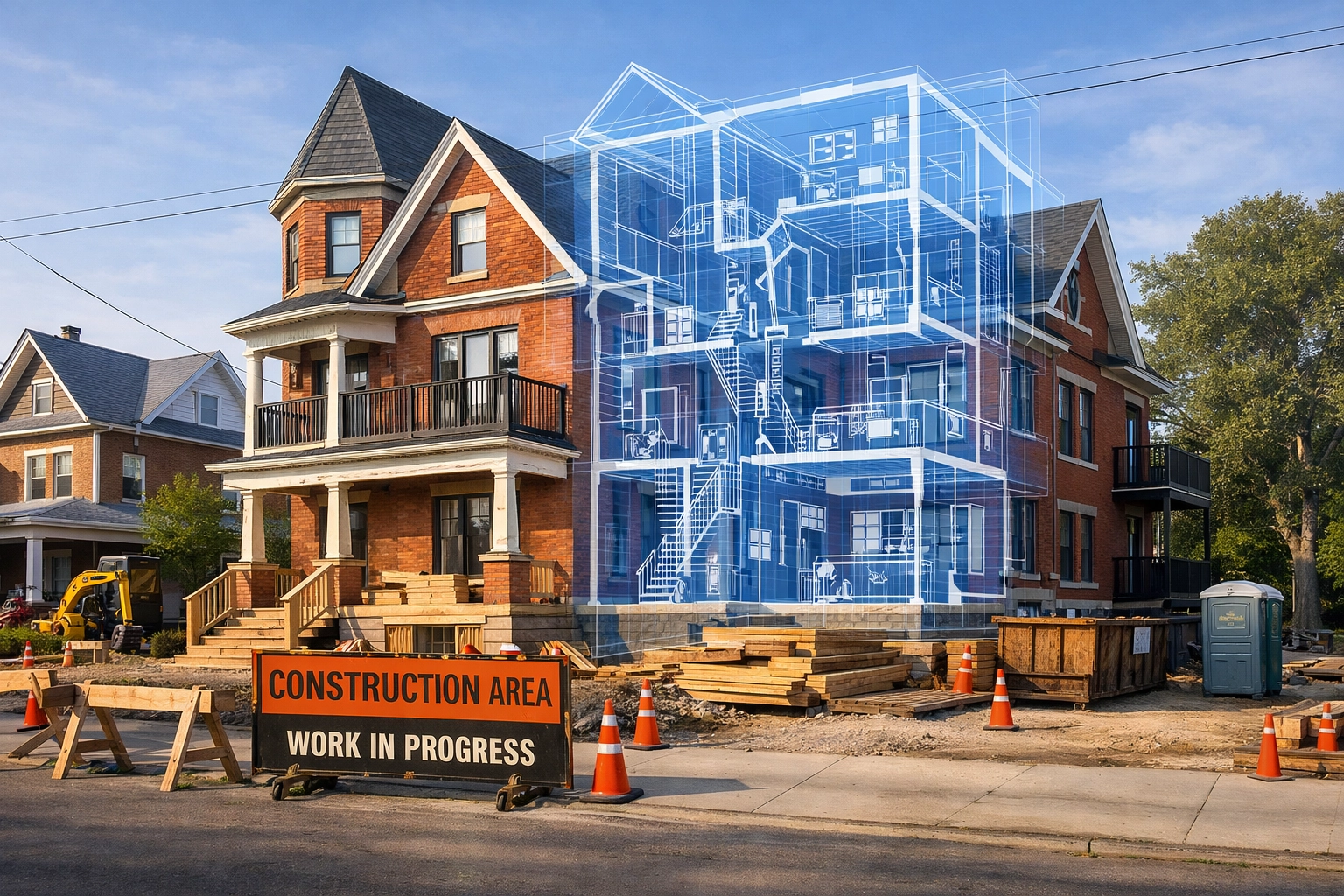 Multi-unit 4-plex conversion project in Ontario showing architectural planning for residential property ROI.