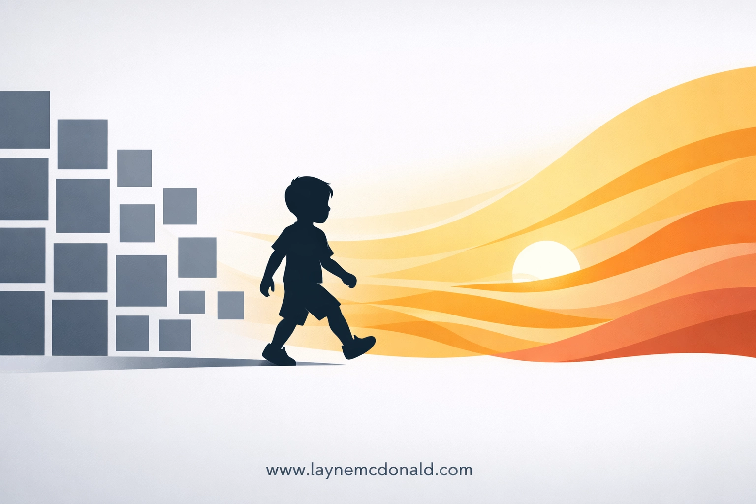 Illustration of a child moving from rigid squares to warm curves, symbolizing grace over performance in parenting.